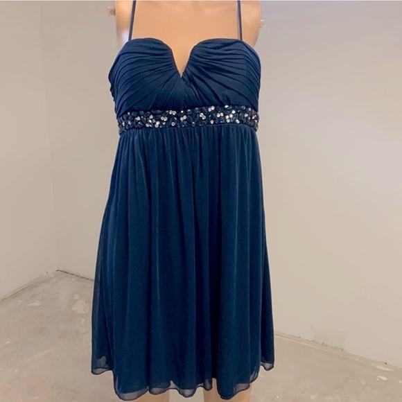 Formal Cocktail Short Navy Blue Beaded Dress women size L - Picture 1 of 14